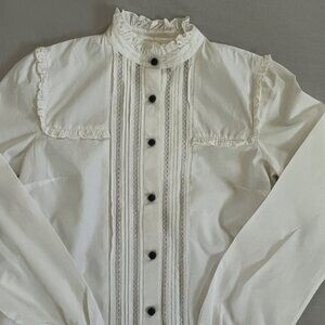Sezane ruffle and lace off-white blouse size 34 / 2